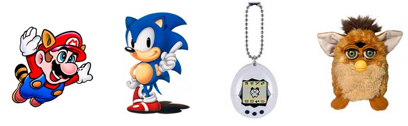 Super Mario, Sonic, Tamagochi y Furby